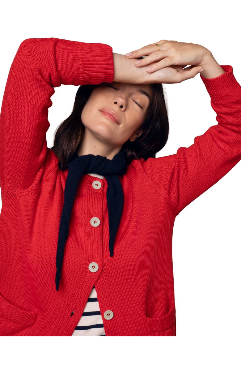 Celtic & Co. Long Sleeve Cotton Crew Neck Cardigan, Alternate, color, Orange Red