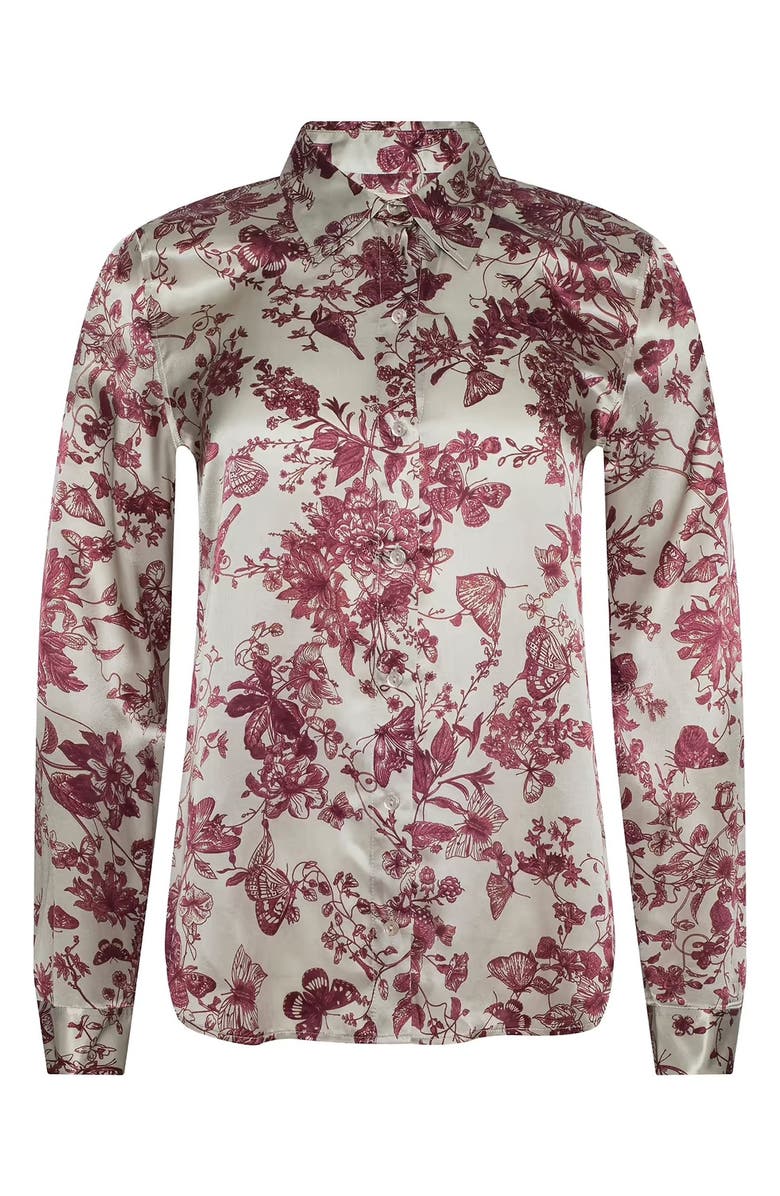 L'AGENCE Tyler Floral Print Silk Shirt, Alternate, color, Truffle Butterfly
