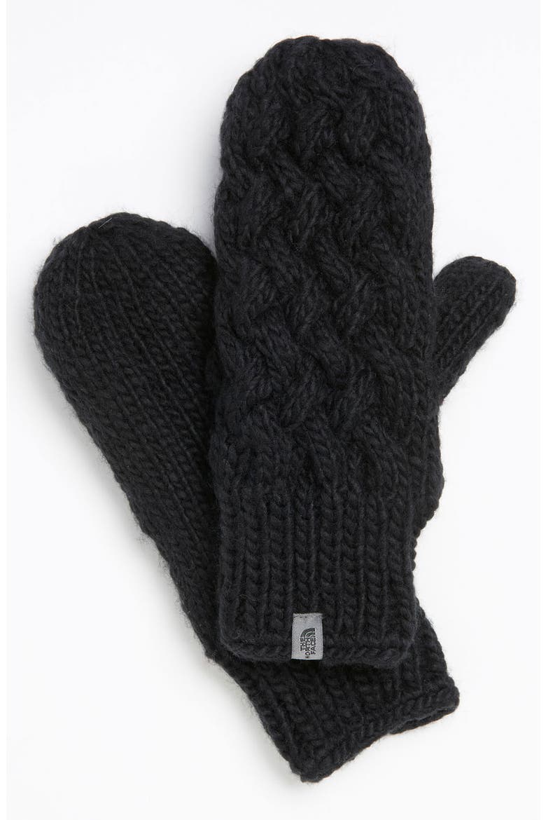 Cable Knit Mittens, Main, color, BLACK