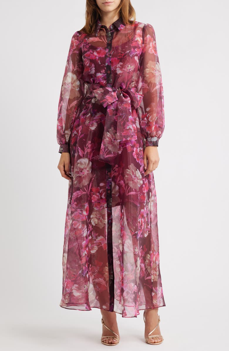 Julia Jordan Long Sleeve Organza Shirtdress, Main, color, Burgundy Pink