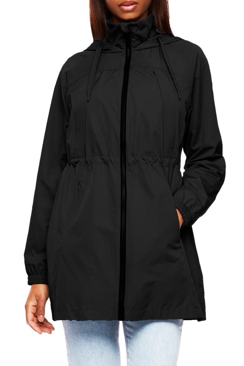 Rain Hooded Jacket, Main, color, BLACK