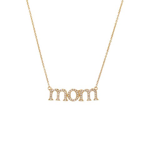 Diamond Pave "Mom" Necklace 14K