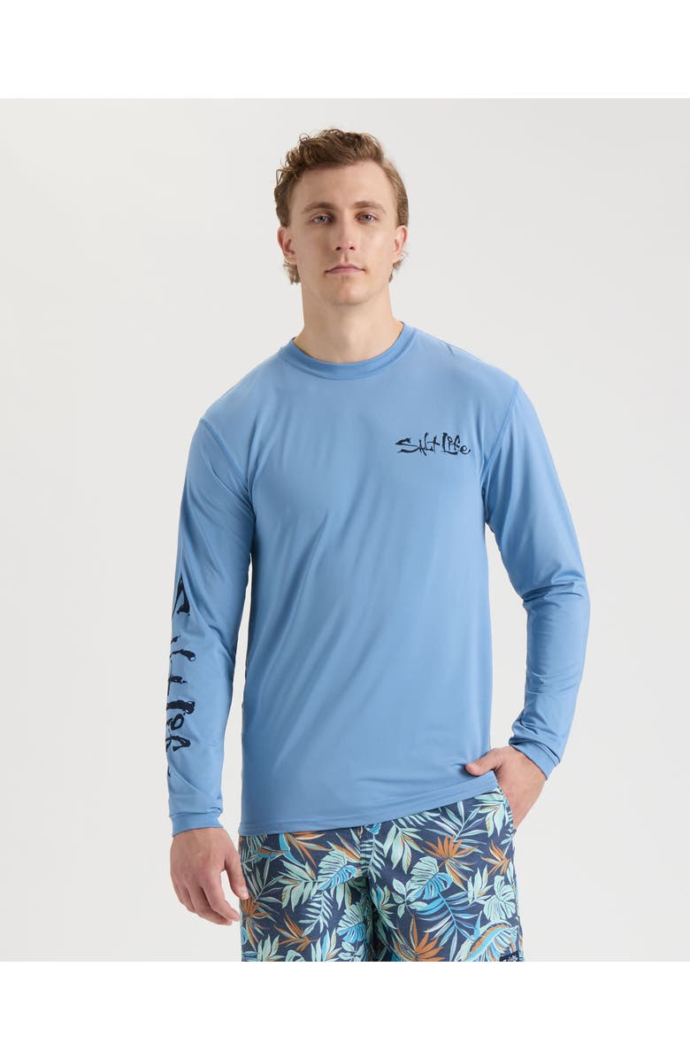 Salt Life Sailfish ‘N Bones Long Sleeve Performance Tee, Main, color, Harbor Blue Heather