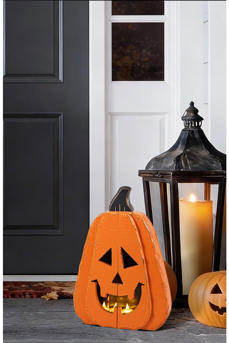 Halloween Chunky Wood Jack-O-Lantern Porch Decor, Alternate, color, Orange