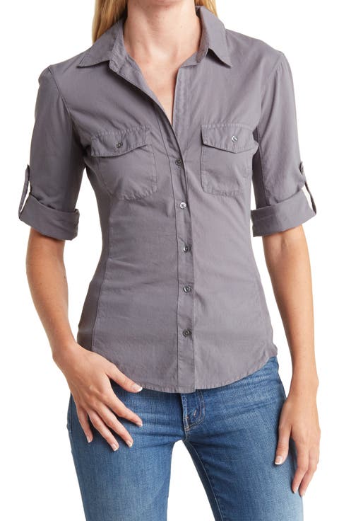 Three-Quarter Sleeve Button-Up Shirt