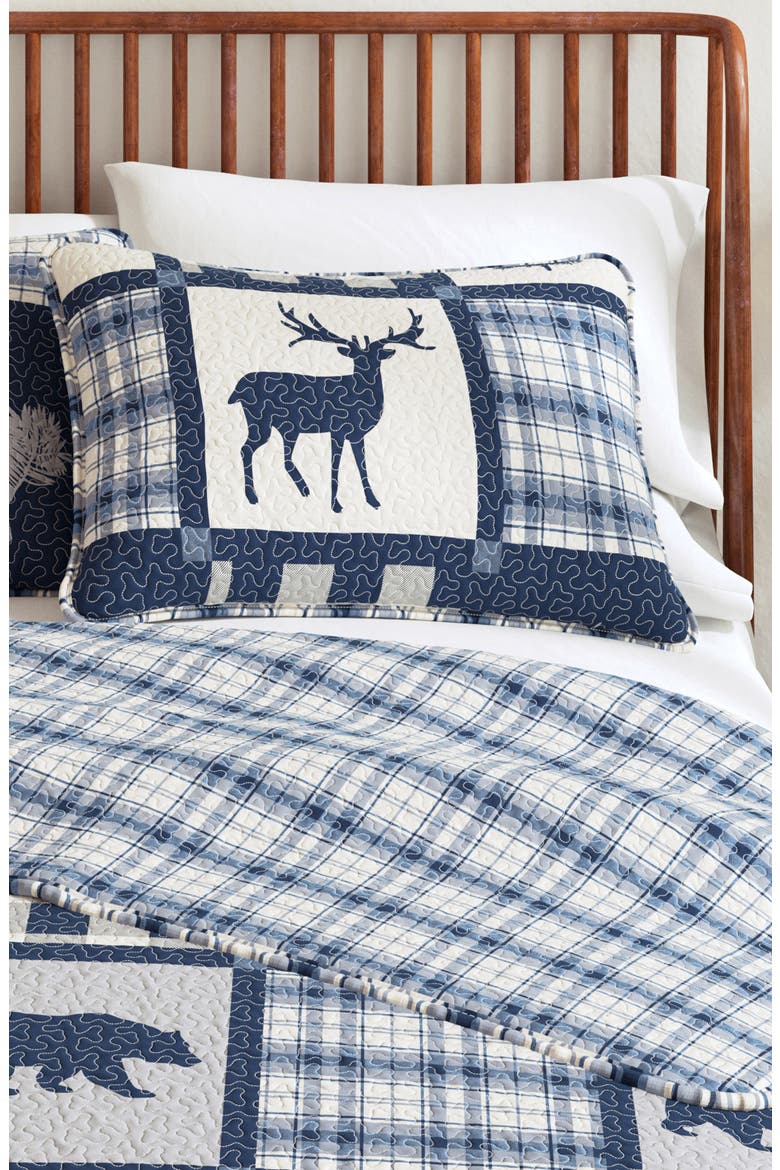Lodge Patchwork Quilt Set, Alternate, color, NAVY / GREY