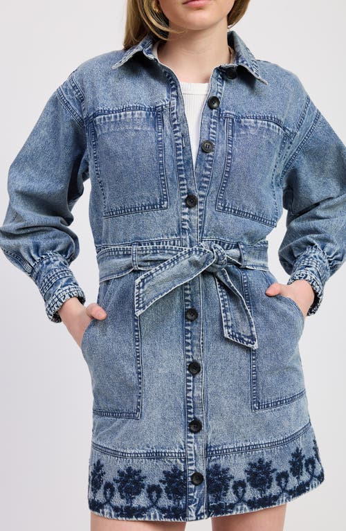Jacquie The Label Elodie Embroidered Long Sleeve Denim Minidress In Blue