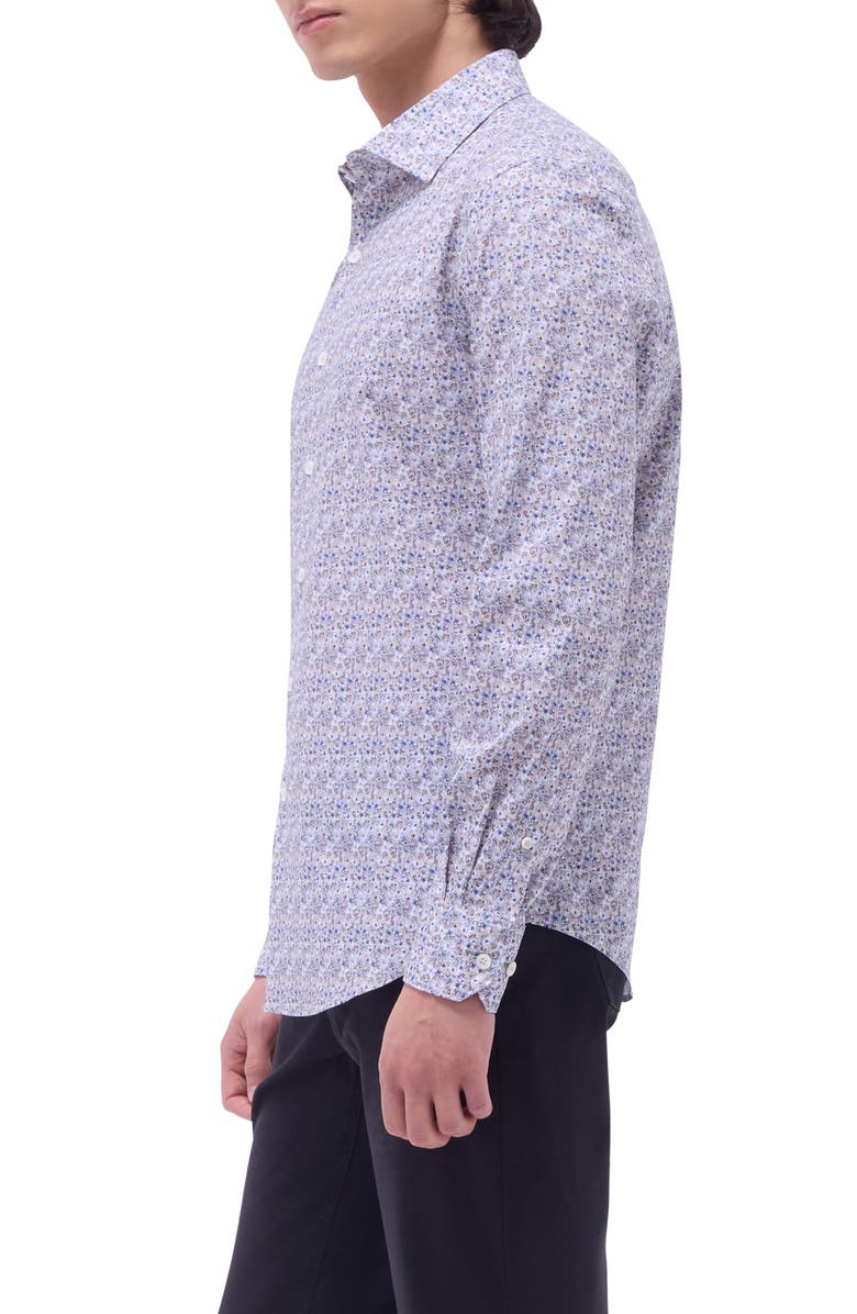 Bugatchi Axel Abstract Floral Shaped Fit Stretch Cotton Button-Up Shirt, Alternate, color, Almond