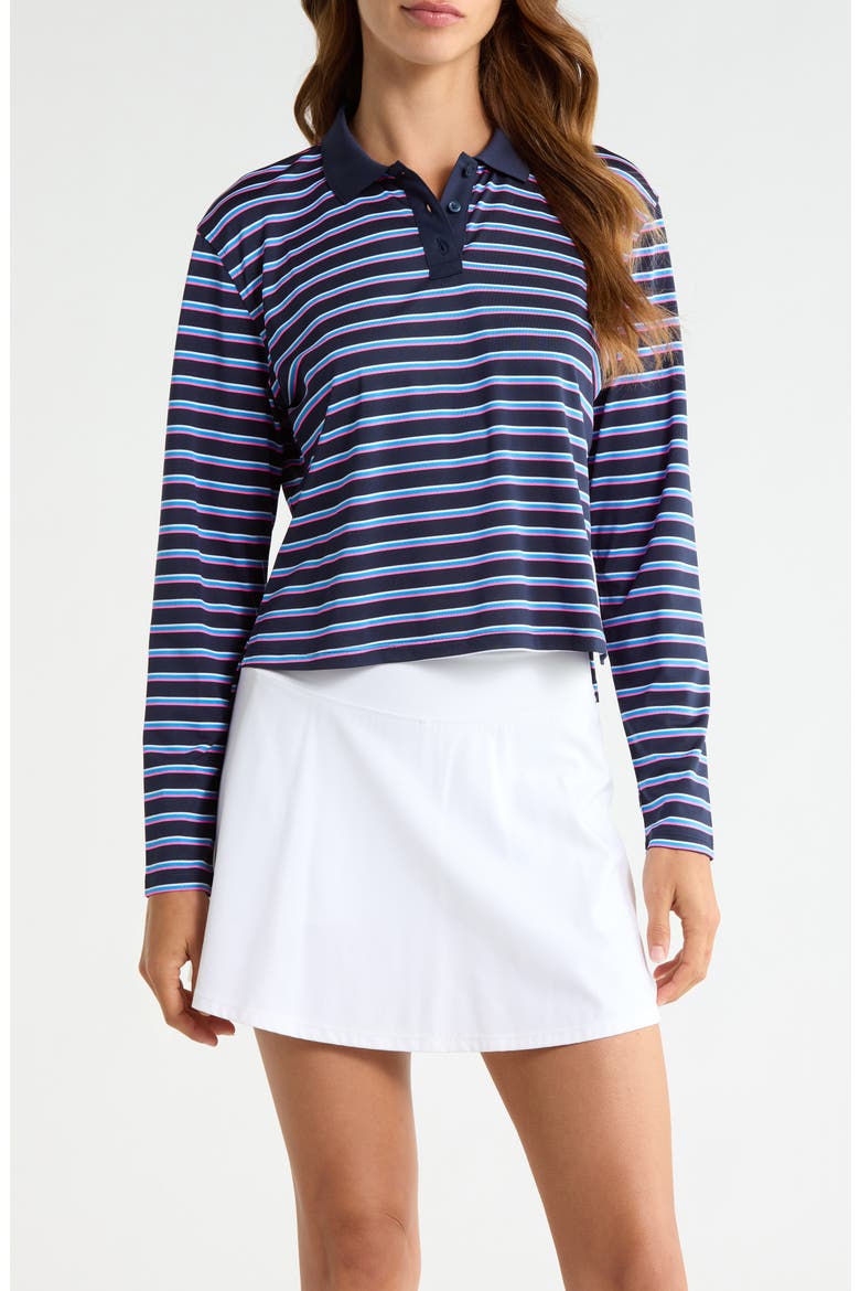 Striped Performance Long Sleeve Polo, Main, color, TWILIGHT
