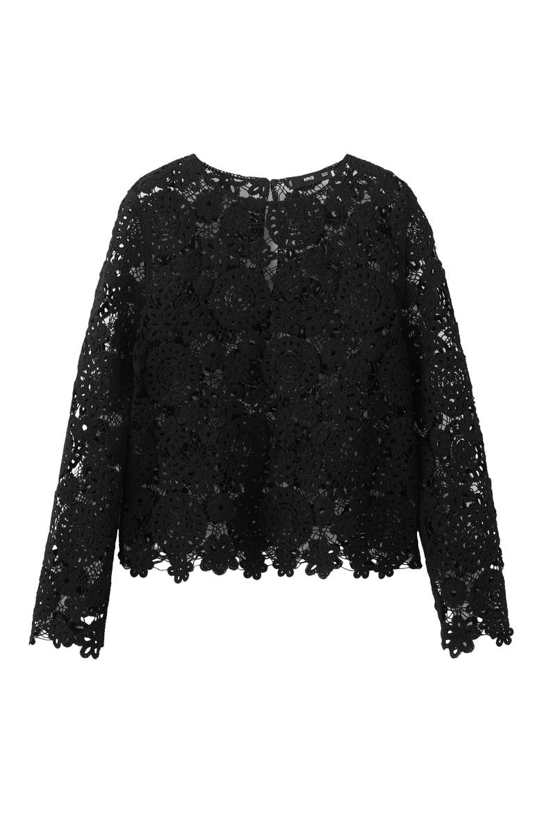 Open Work Floral Sweater, Alternate, color, BLACK
