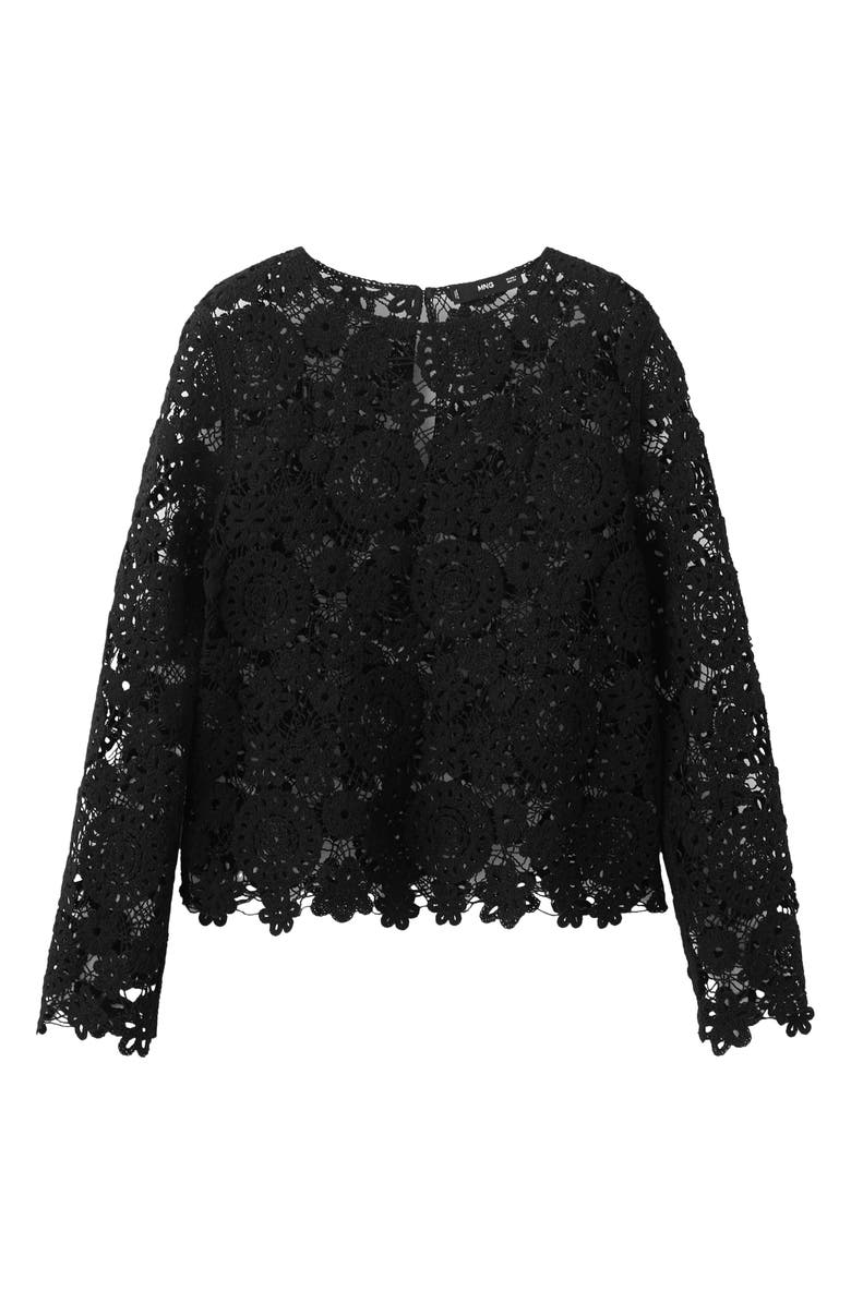 MANGO Open Work Floral Sweater, Alternate, color, Black