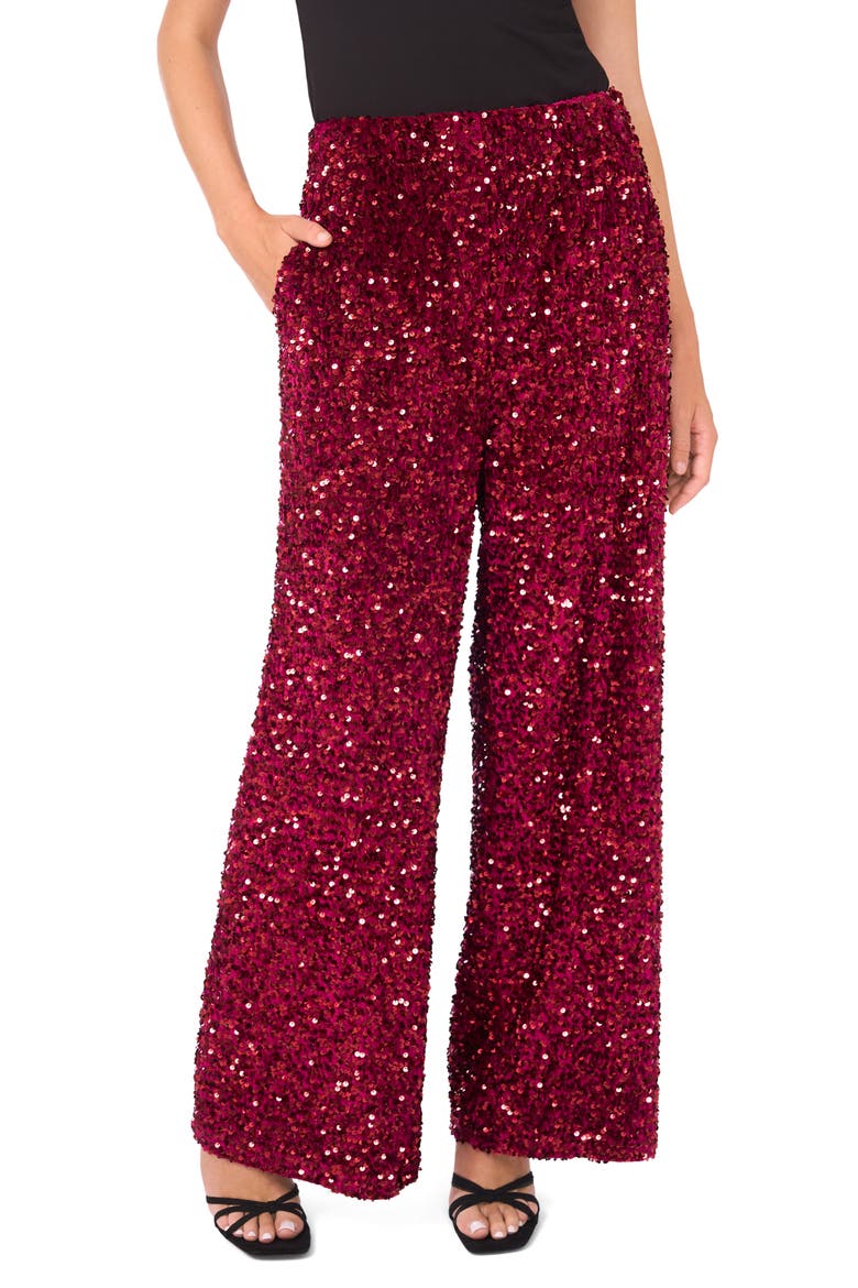 Sequin Wide Leg Pants, Main, color, CRIMSON
