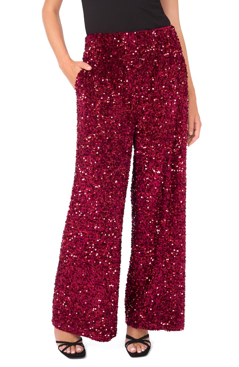 Vince Camuto Sequin Wide Leg Pants, Main, color, Crimson
