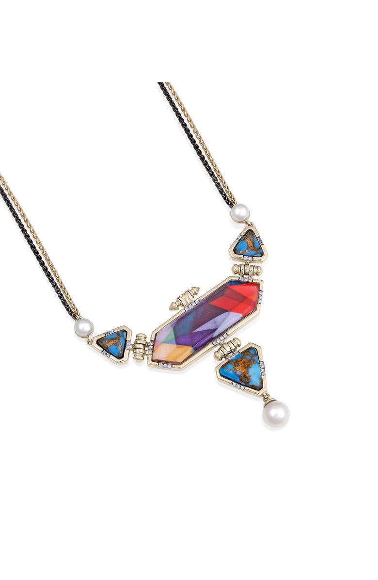 LuvMyJewelry Forever Young Turquoise Gemstone Diamond Pearl Yellow Gold Plated Silver Necklace, Alternate, color,