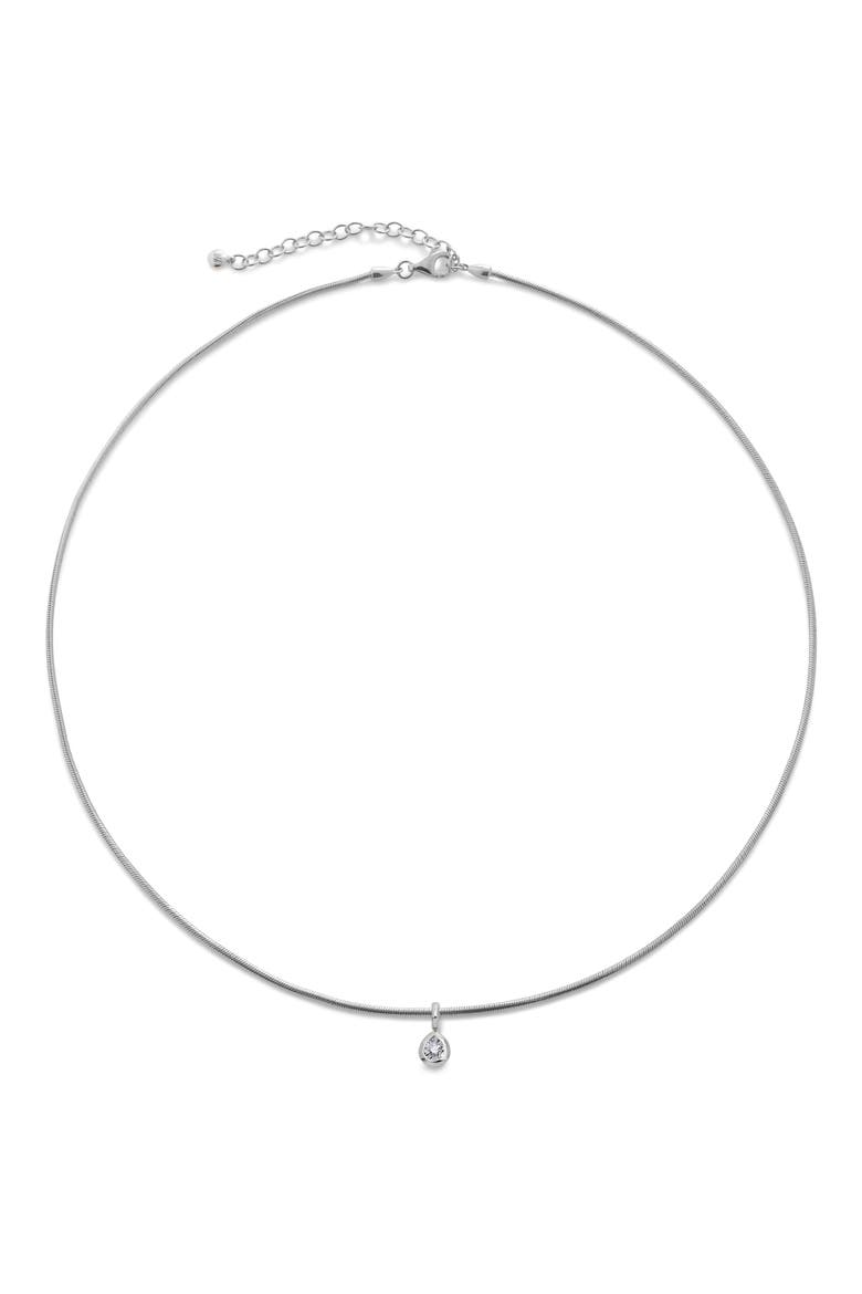Pear Diamond Snake Chain Necklace, Main, color, STERLING SILVER / LAB DIA