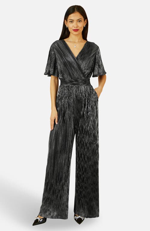 Yumi Pleated Jumpsuit With V-neck In Black