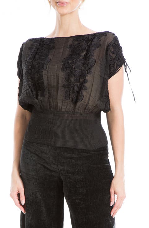 Floral Jacquard Tie Shoulder Top