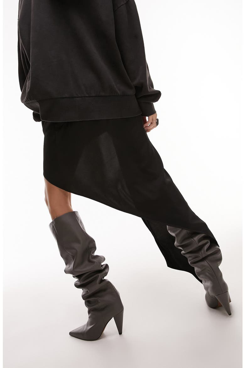 Asymmetric High-Low Skirt, Alternate, color, BLACK