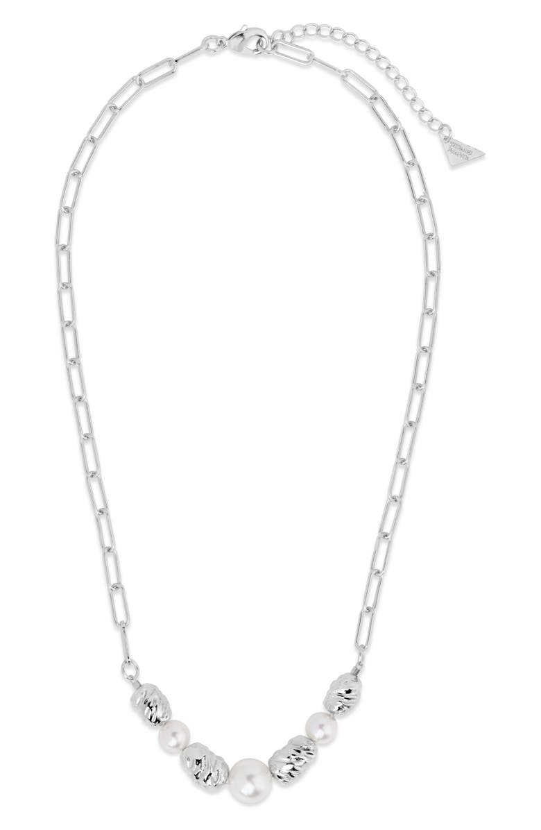Sterling Forever Sylvie Cultured Pearl Paper Clip Chain Necklace, Main, color, 