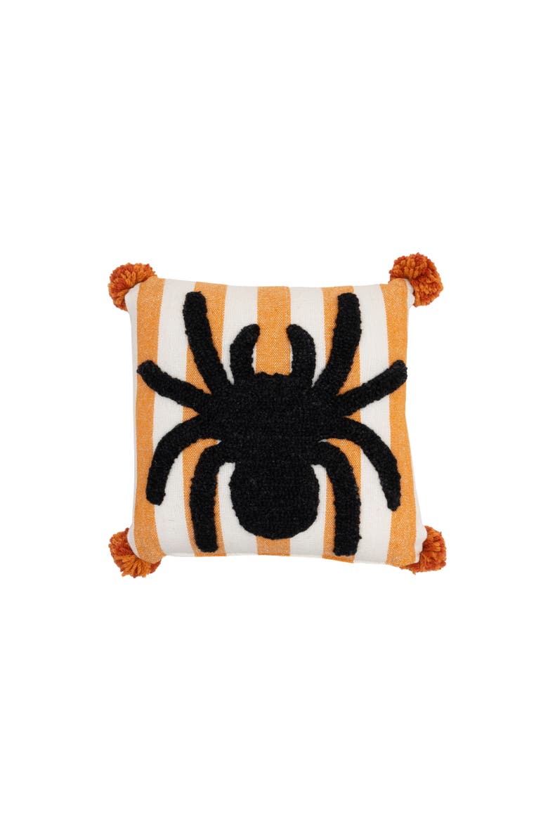 Spider Halloween Mini Hooked Accent Pillow, Main, color, Orange