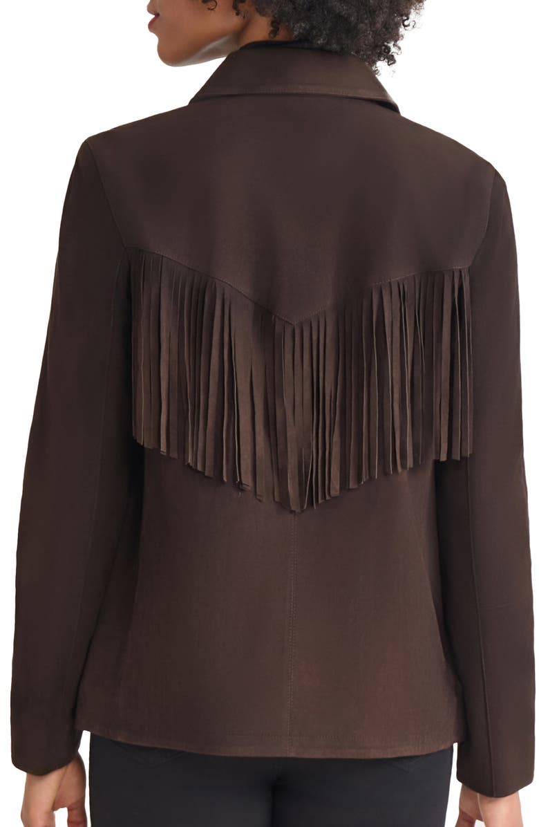 Jones New York Fringe Detail Suede Shirt Jacket, Alternate, color, Coffee Bean