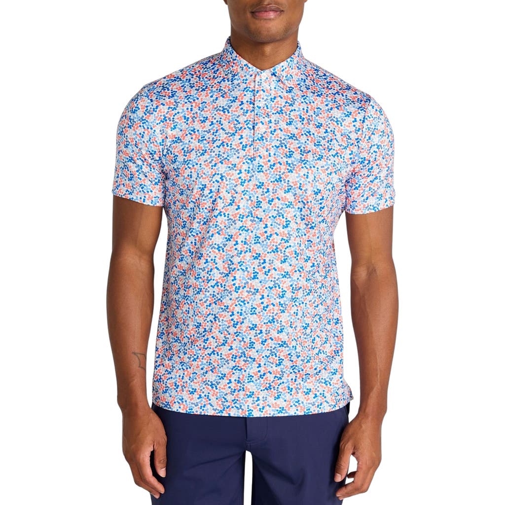 Redvanly Fourcy Dot Print Performance Polo in Coral/Blue Multi  product