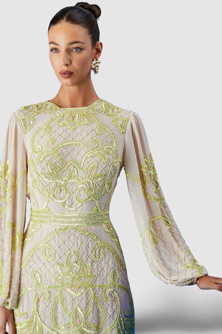 Muse Chiffon Embellished Mini Dress, Alternate, color, Natural