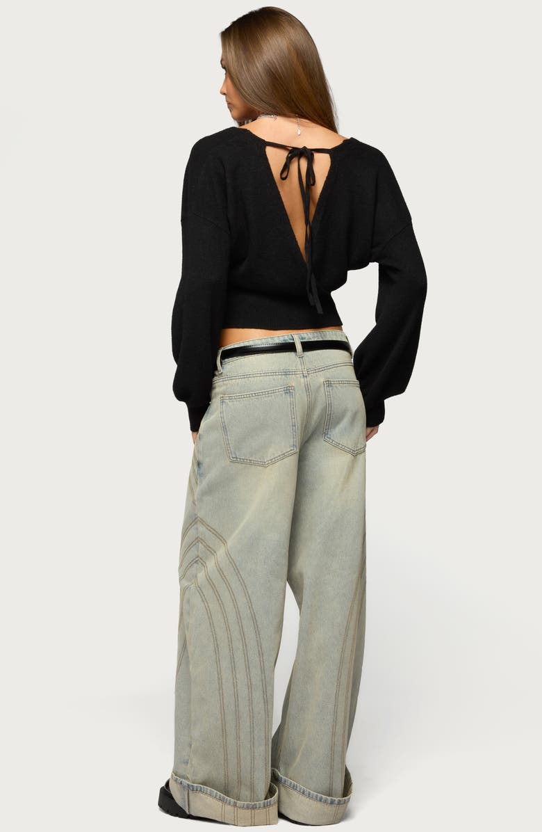 EDIKTED Lillia V-Neck Wrap Crop Sweater, Alternate, color, Black