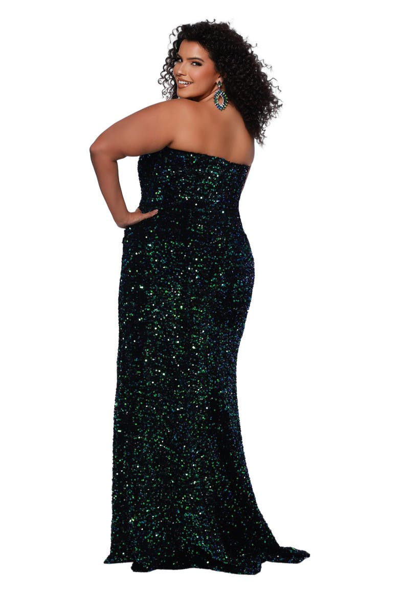 Purple Sequin Fitted Formal Dress, Alternate, color, Peacock