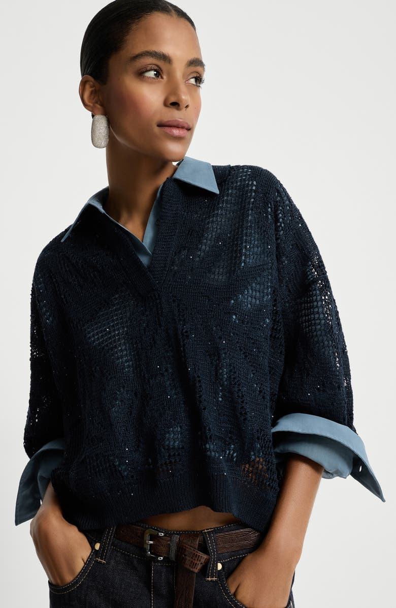 Brunello Cucinelli Dazzling water lilies polo, Alternate, color, Blue