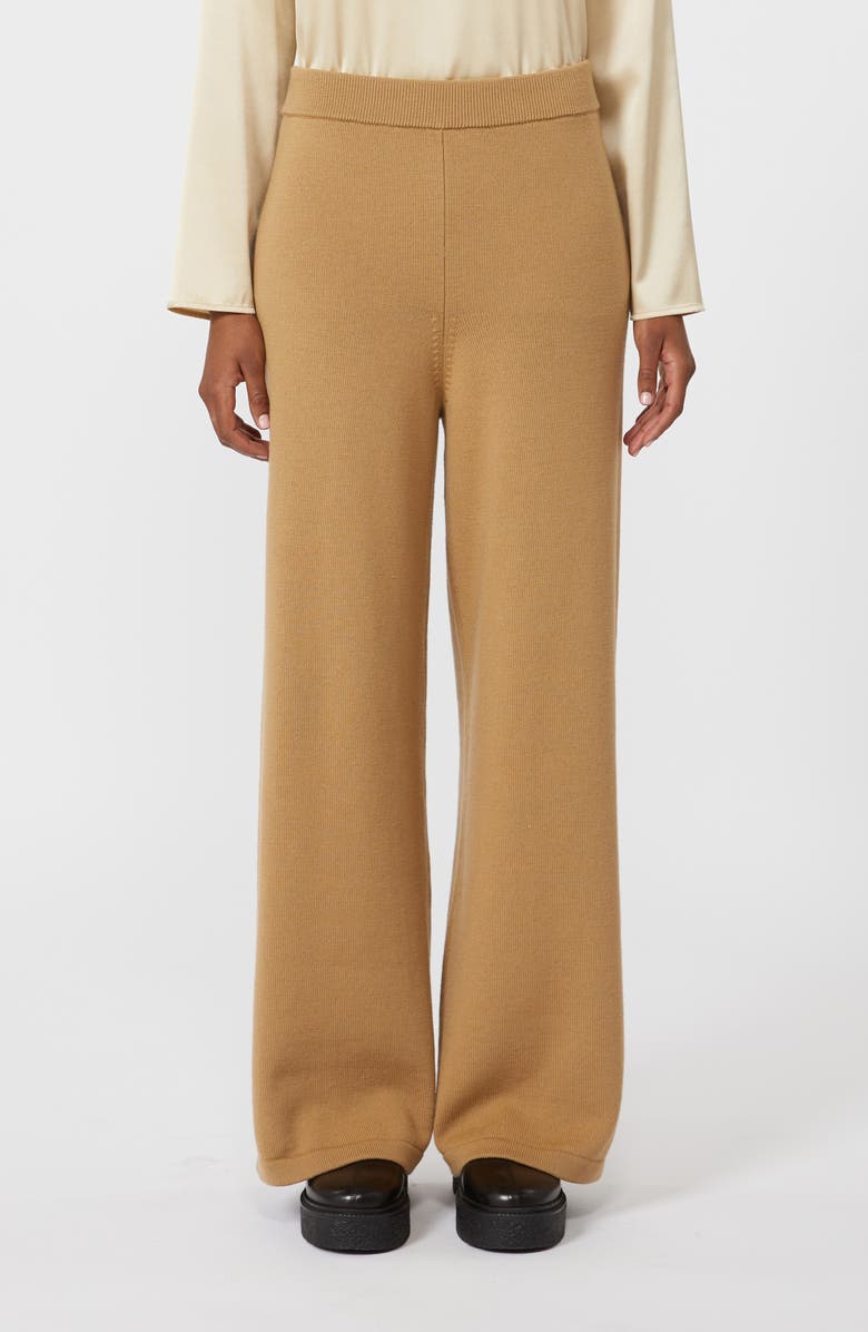 MM by Max Mara Hamburg Wide Leg Wool Sweater Pants, Main, color, Camel