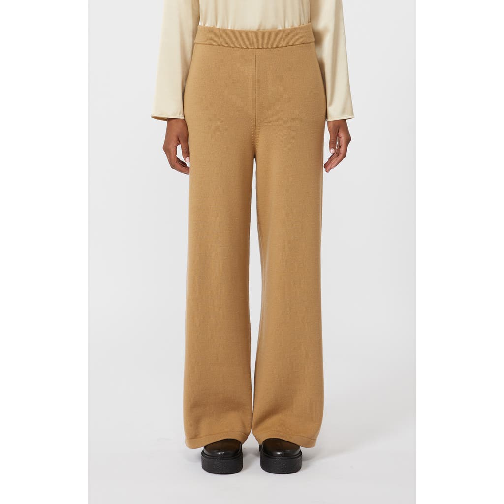 Mm By Max Mara Hamburg Wide Leg Wool Sweater Pants In Brown