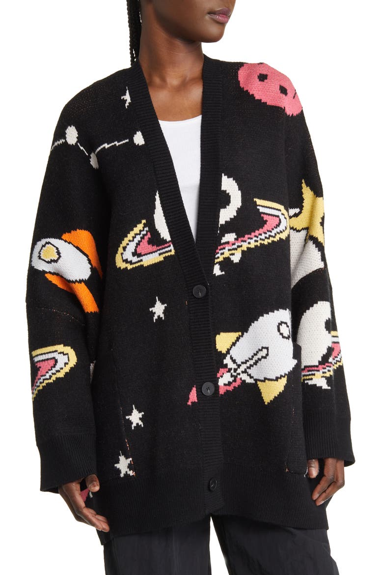 Outerspace Oversize Open Front Cardigan, Alternate, color, BLACK SPACE