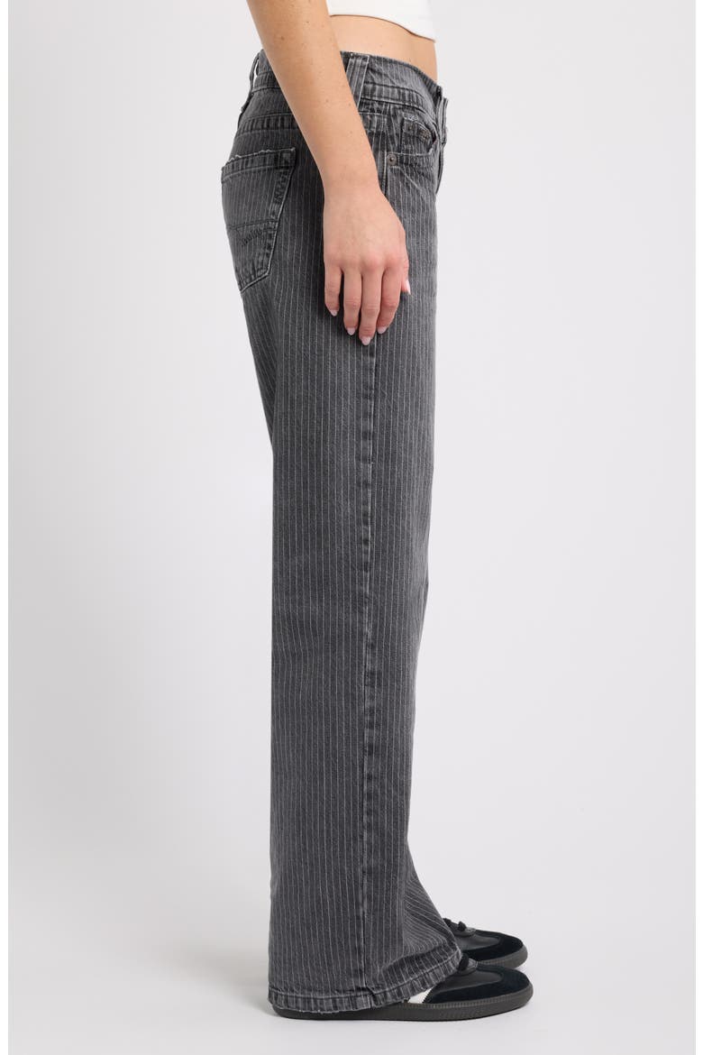 Kayla Print Pinstripe Low Rise Wide Leg Jeans, Alternate, color, BLACK
