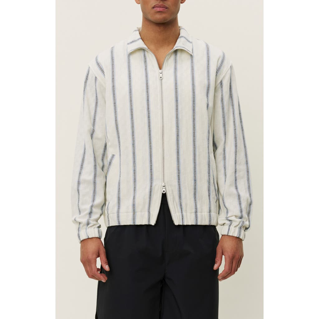 Les Deux Stanley Stripe Cotton Dobby Zip Jacket In White