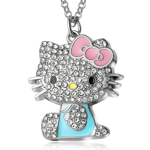 Hello Kitty Pave Crystal Pendant Necklace, 16"+3" In Metallic