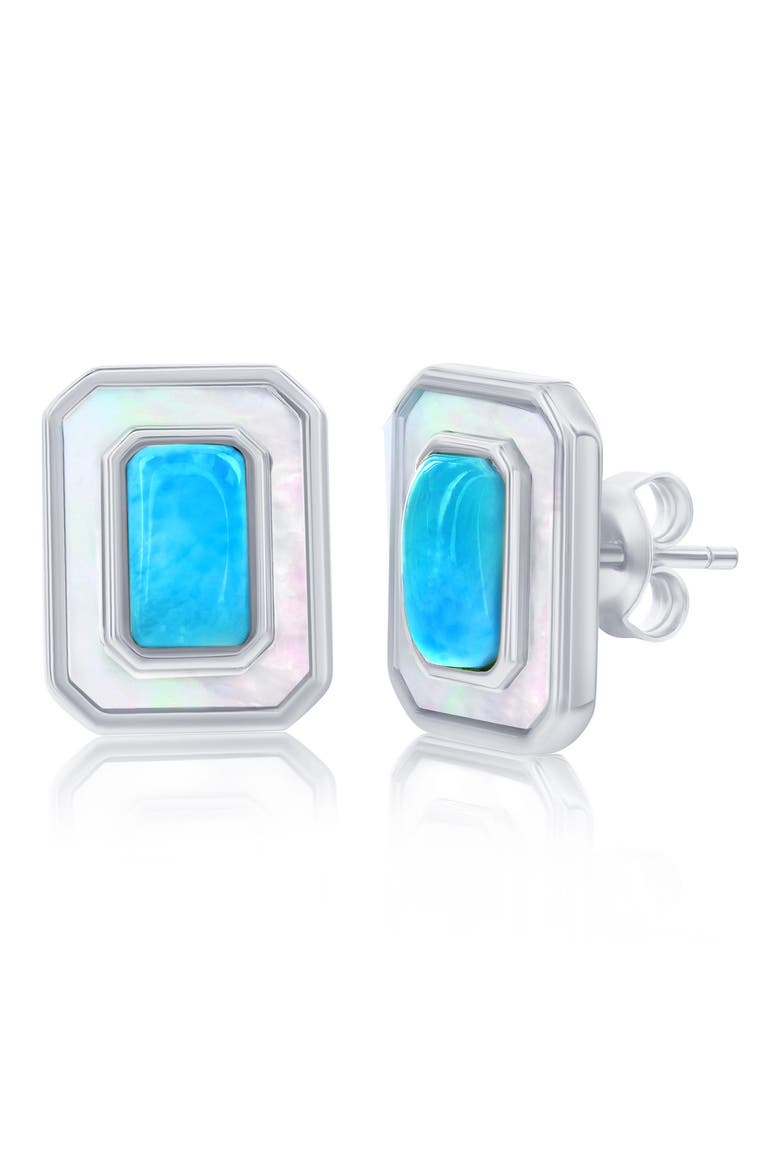 Larimar & Mother-of-Pearl Stud Earrings, Main, color, BLUE