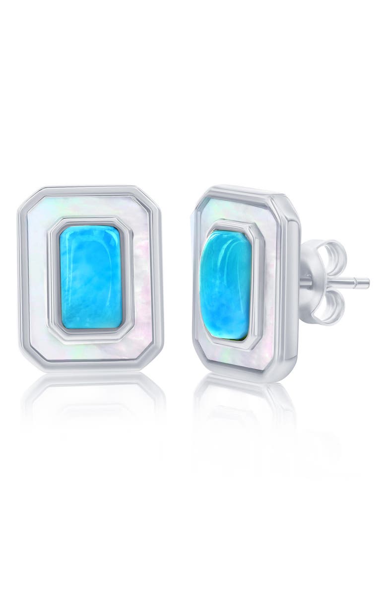 SIMONA Larimar & Mother-of-Pearl Stud Earrings, Main, color, Blue