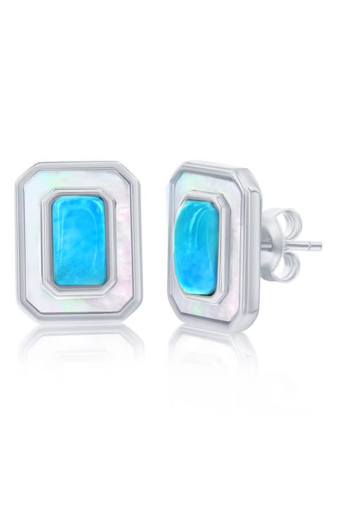 Larimar & Mother-of-Pearl Stud Earrings
