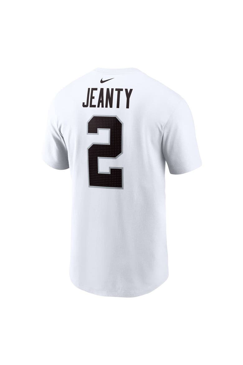 Men's Nike Ashton Jeanty White Las Vegas Raiders 2025 NFL Draft First Round Pick Player Name & Number T-Shirt, Alternate, color, White