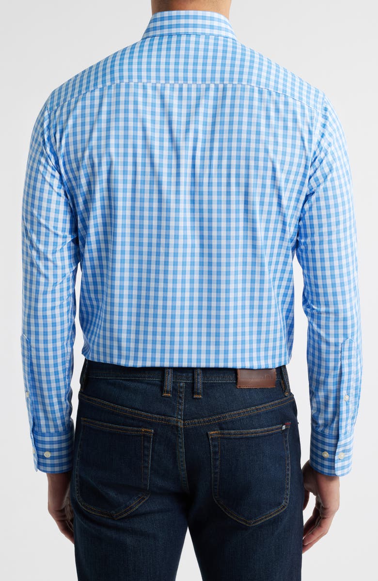 Peter Millar Leven Check Performance Twill Button-Down Shirt, Alternate, color, Blue Poppy