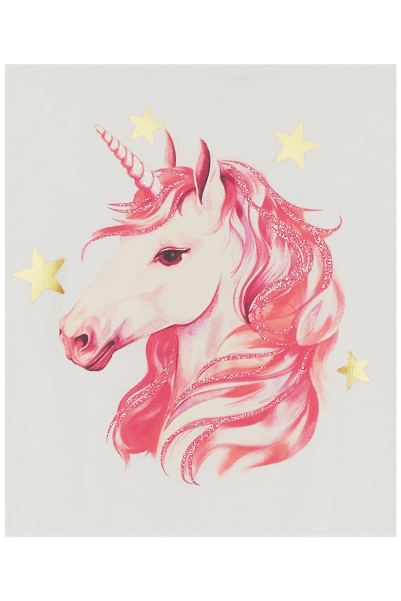 Girls Short Sleeve Graphic Tee, Alternate, color, Glitter Unicorn/Egret