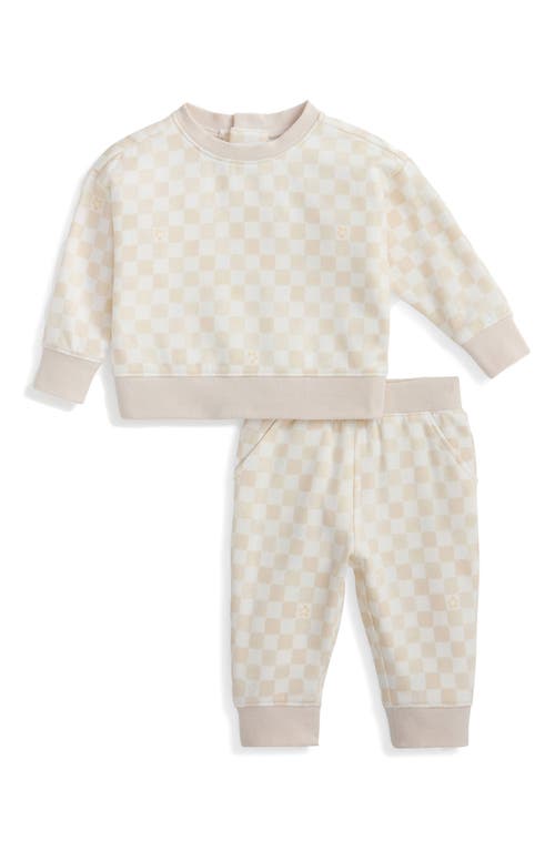 Magnetic Me Chamois Checkerboard Brushed Fleece Magnetic Sweatshirt & Sweatpants Set In White