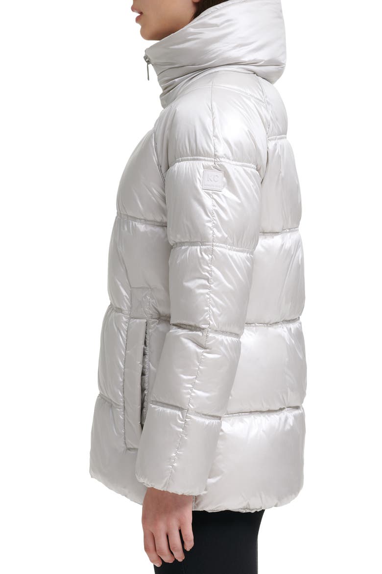 Box Quilted Puffer Jacket with Removable Hood, Alternate, color, SILVER