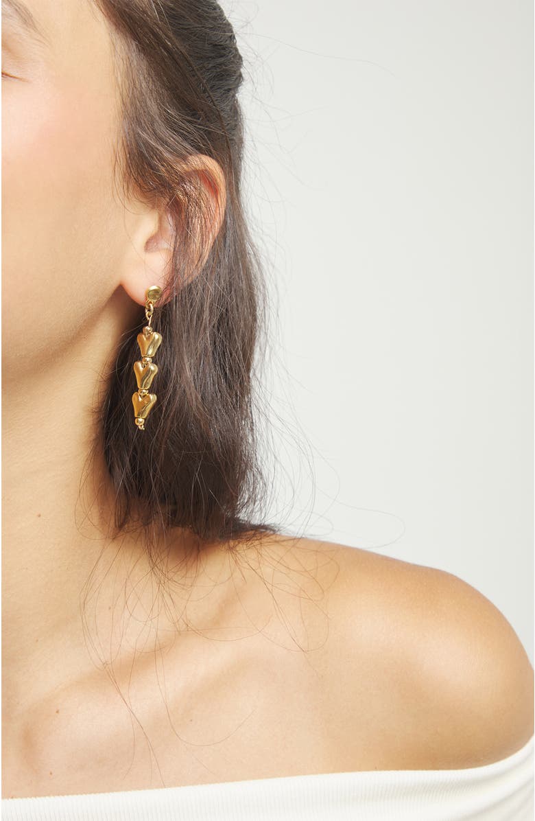 UNODE50 Long Earrings With Hearts Plated In 18K Gold, Alternate, color, Gold