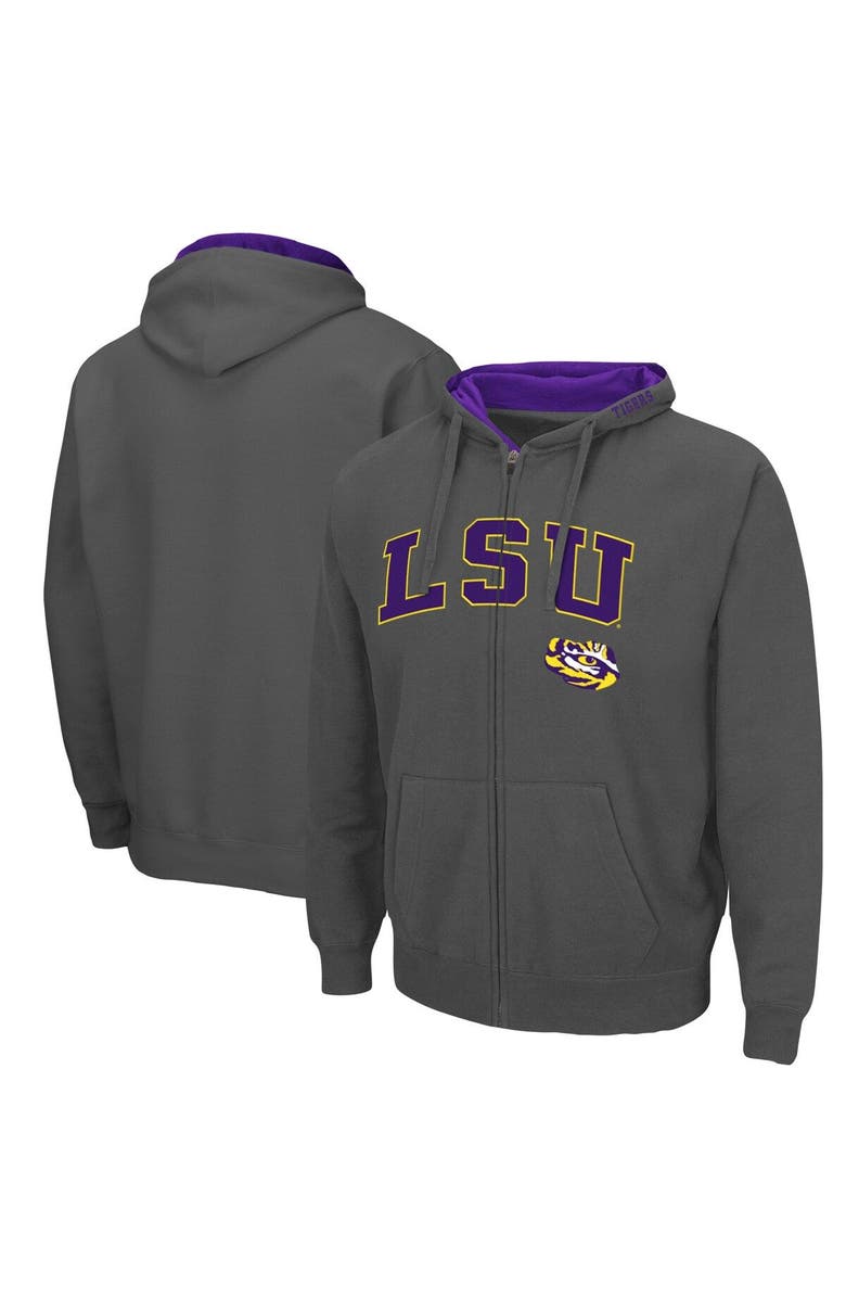 COLOSSEUM Men's Colosseum Charcoal LSU Tigers Arch & Logo 3.0 Full-Zip Hoodie, Main, color, Charcoal