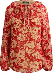 Lauren Ralph Lauren Floral Ruffle Detail Crinkle Top