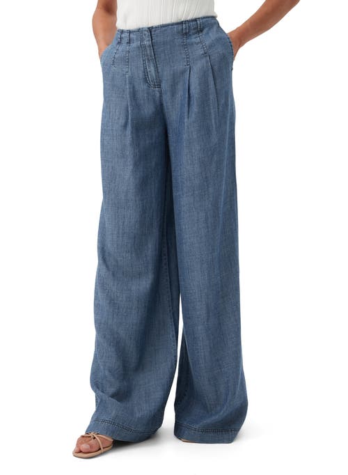 Trina Turk Dans Wide Leg Chambray Pant In Indigo