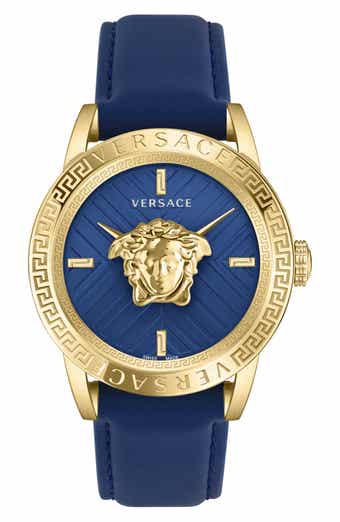 Versace V-Code Swiss Quartz Leather Strap Watch, 43mm
