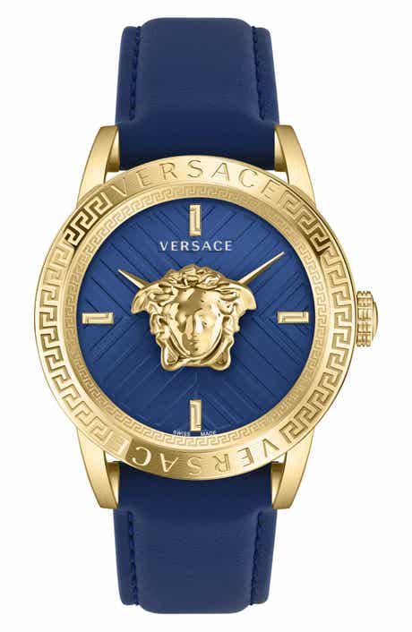 Versace V-Code Swiss Quartz Leather Strap Watch, 43mm